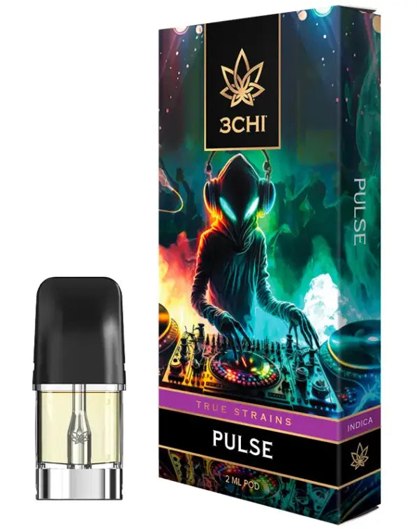 Packaging and Pod for 3Chi's Pulse True Strain Vape Pod 2g