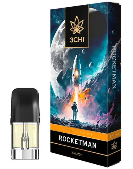 Packaging and Pod for 3Chi's Rocketman True Strain Vape Pod 2g