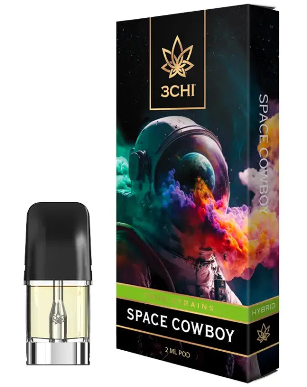 Packaging and Pod for 3Chi's Space Cowboy True Strain Vape Pod 2g