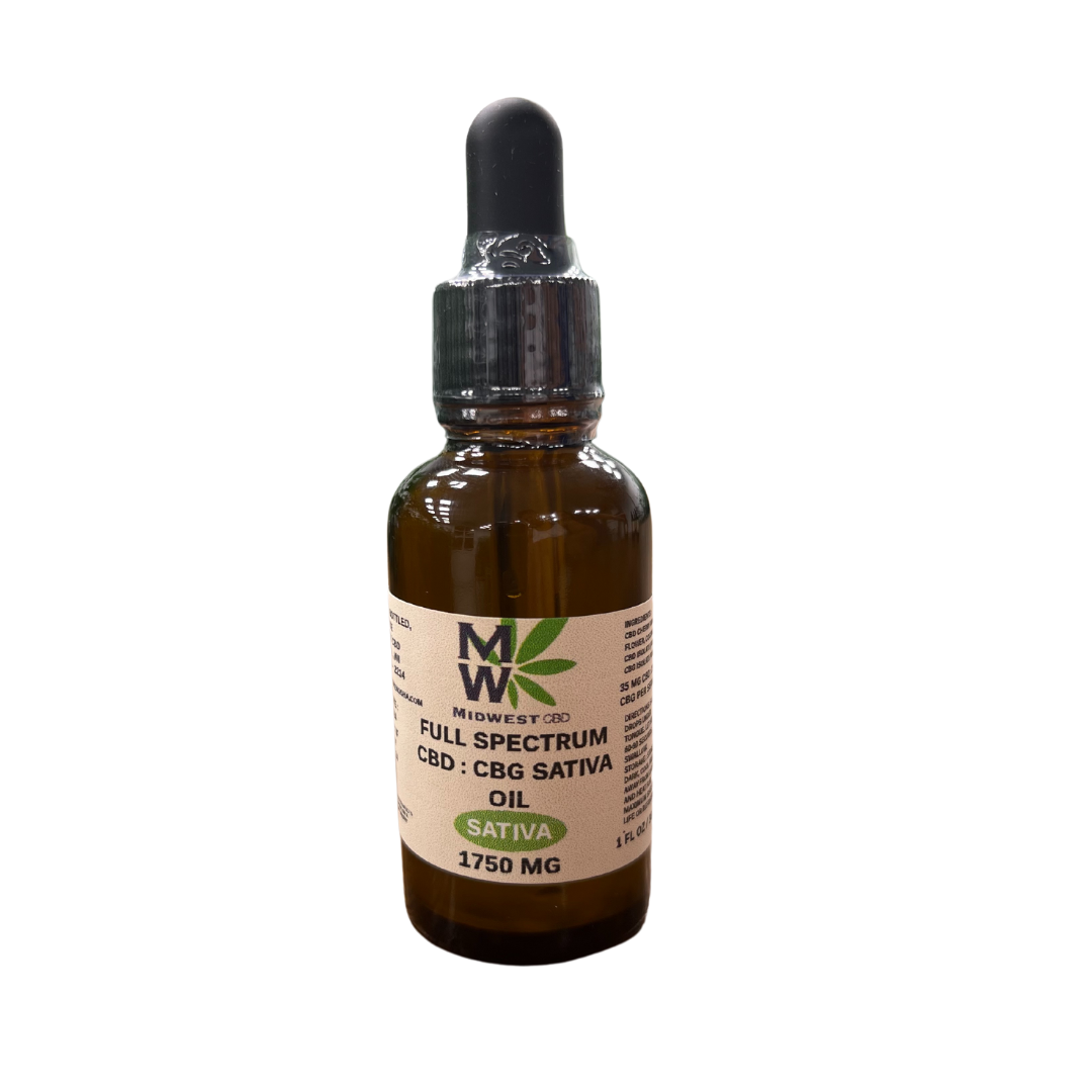 Bottle of Midwest CBD's Full Spectrum Sativa CBD Oil