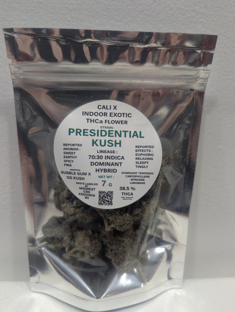 Image of a quarter ounce of Presidential Kush Cali Exotic Indoor THCa Flower